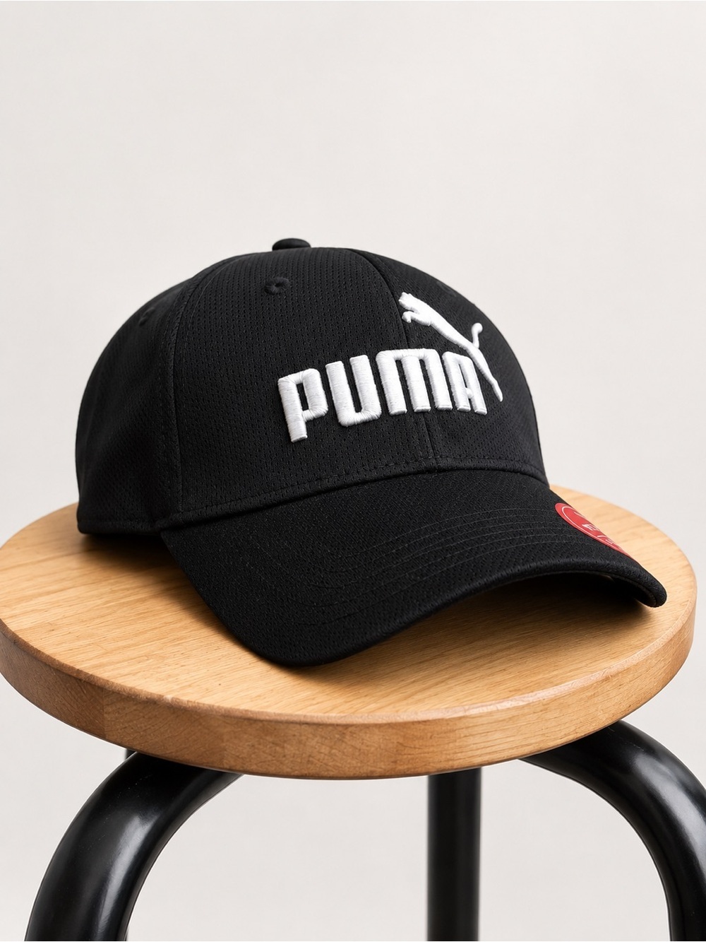Puma Black Stretch Fit Baseball Cap | White Embroidered Logo | Adult L/XL